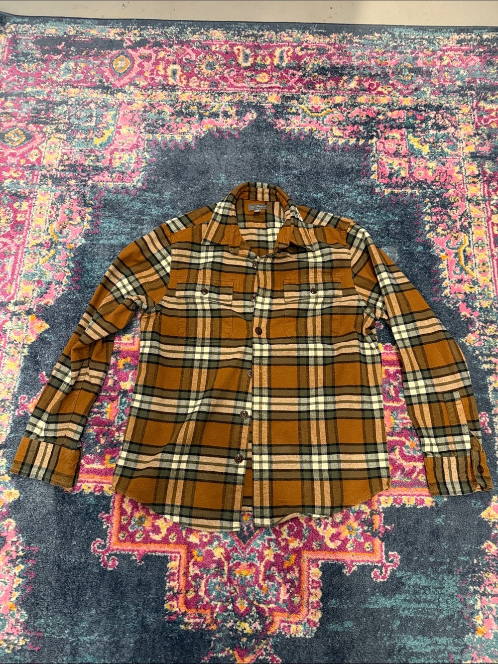 L.L. Bean 1912 Signature Archive Men's Mustard Brown Plaid Button-Down Shirt